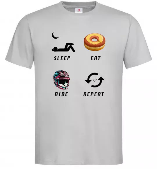 Мужская футболка Sleep Eat Ride Repeat Серый фото