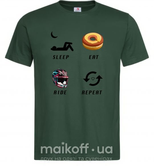 Чоловіча футболка Sleep Eat Ride Repeat Темно-зелений фото