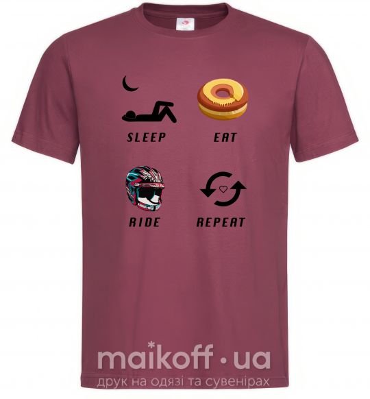 Мужская футболка Sleep Eat Ride Repeat Бордовый фото
