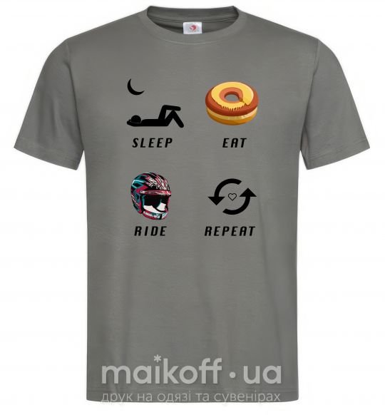 Чоловіча футболка Sleep Eat Ride Repeat Графіт фото