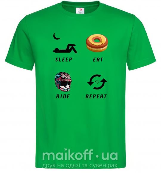 Мужская футболка Sleep Eat Ride Repeat Зеленый фото