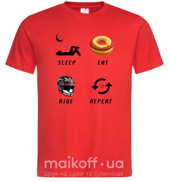 Мужская футболка Sleep Eat Ride Repeat Красный фото