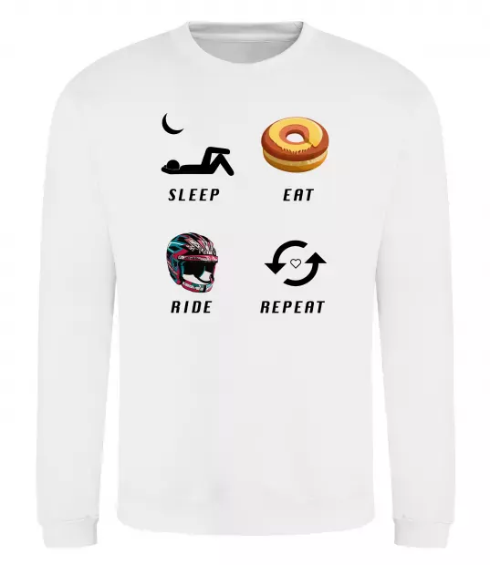Свитшот Sleep Eat Ride Repeat Белый фото