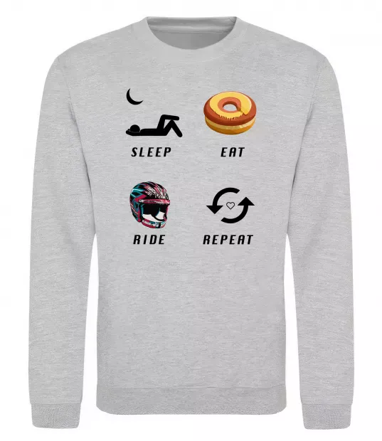 Свитшот Sleep Eat Ride Repeat Серый меланж фото