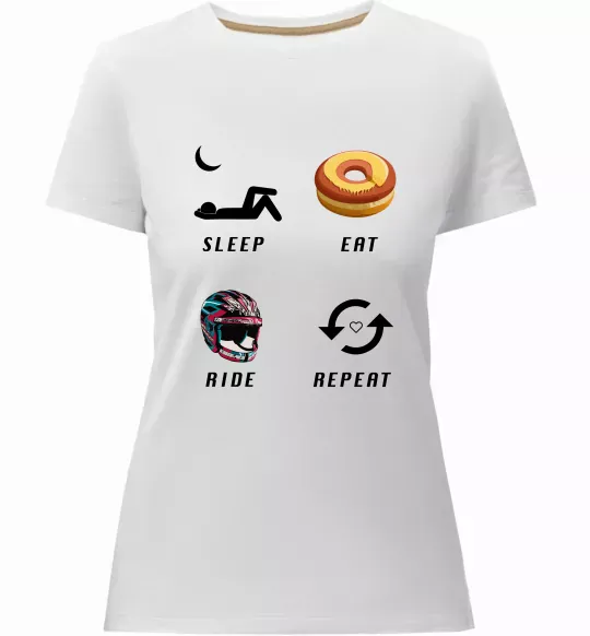 Женская премиум футболка Sleep Eat Ride Repeat Белый фото