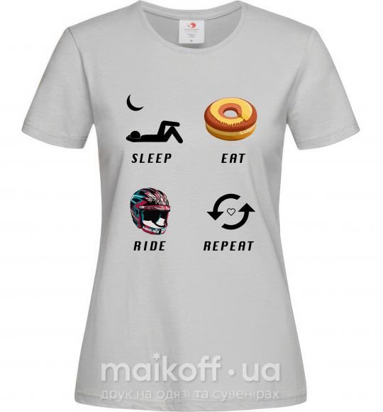 Жіноча футболка Sleep Eat Ride Repeat Сірий фото