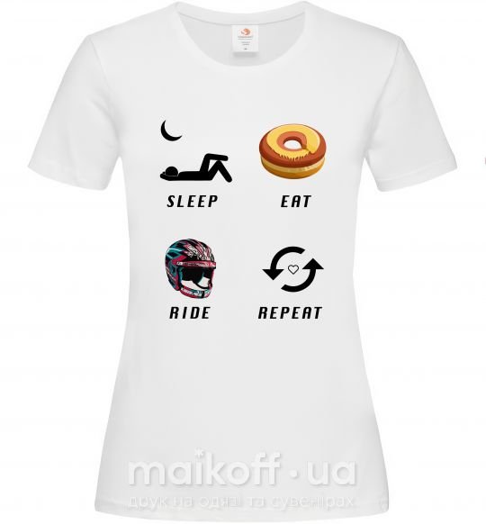 Жіноча футболка Sleep Eat Ride Repeat Білий фото
