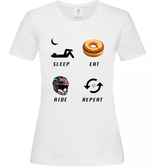 Жіноча футболка Sleep Eat Ride Repeat Білий фото