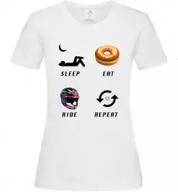 Жіноча футболка Sleep Eat Ride Repeat Білий фото