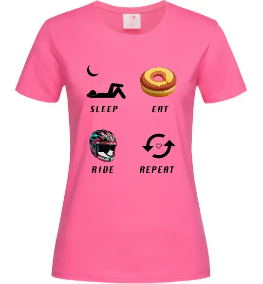 Жіноча футболка Sleep Eat Ride Repeat Яскраво-рожевий фото