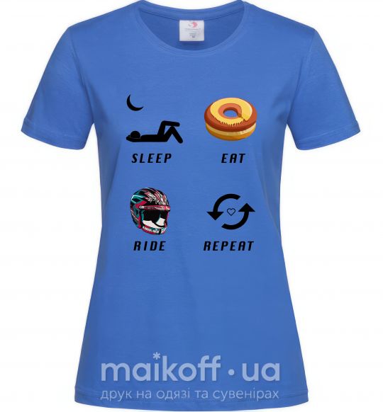 Жіноча футболка Sleep Eat Ride Repeat Яскраво-синій фото