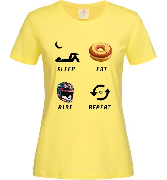 Жіноча футболка Sleep Eat Ride Repeat Лимонний фото