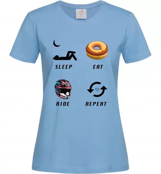 Жіноча футболка Sleep Eat Ride Repeat Блакитний фото
