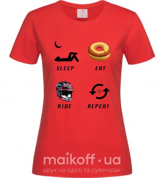 Женская футболка Sleep Eat Ride Repeat Красный фото