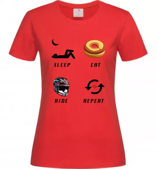 Жіноча футболка Sleep Eat Ride Repeat Червоний фото