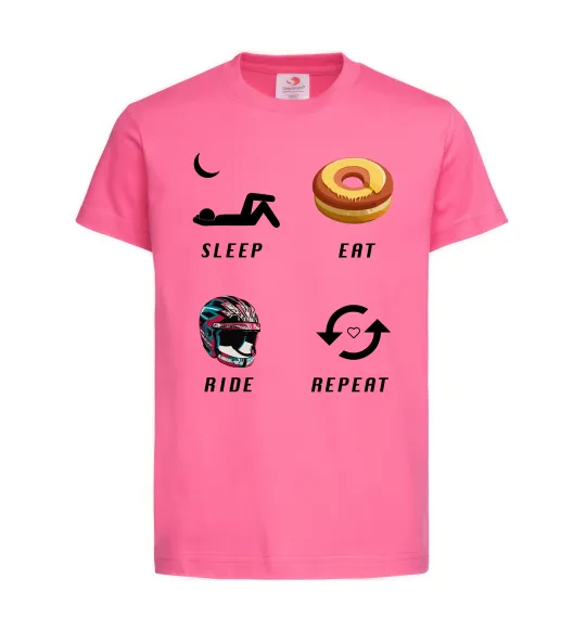 Детская футболка Sleep Eat Ride Repeat Ярко-розовый фото