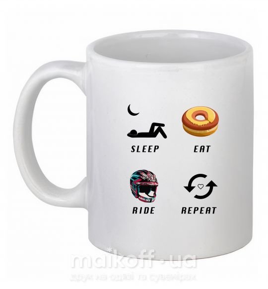 Чашка керамічна Sleep Eat Ride Repeat Білий фото