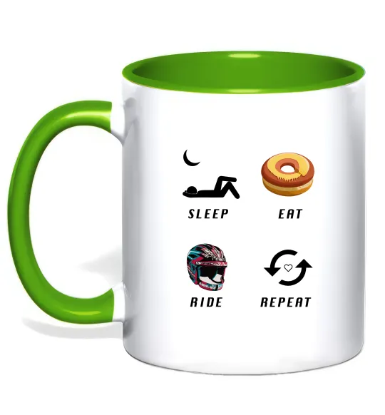 Чашка с цветной ручкой Sleep Eat Ride Repeat Лаймовый фото