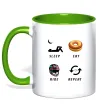 Чашка с цветной ручкой Sleep Eat Ride Repeat Лаймовый фото