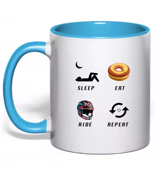 Чашка с цветной ручкой Sleep Eat Ride Repeat Голубой фото