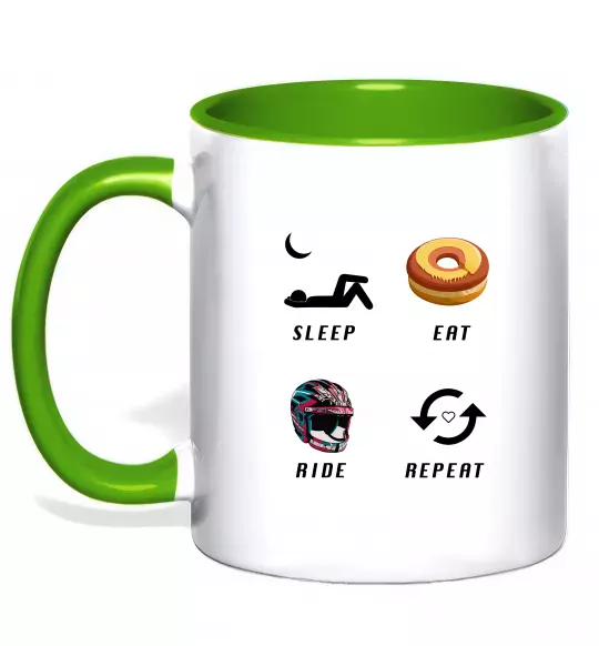 Чашка с цветной ручкой Sleep Eat Ride Repeat Зеленый фото