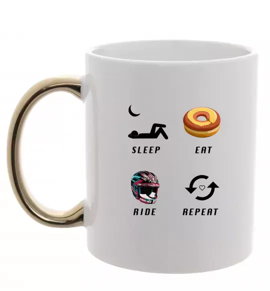 Чашка с цветной ручкой Sleep Eat Ride Repeat Золото фото