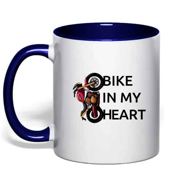 Чашка з кольоровою ручкою Bike in my heart Глибокий темно-синій фото