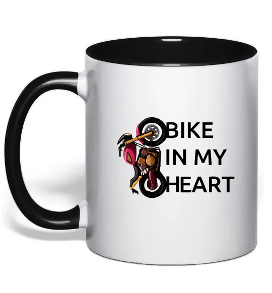 Чашка з кольоровою ручкою Bike in my heart Чорний фото