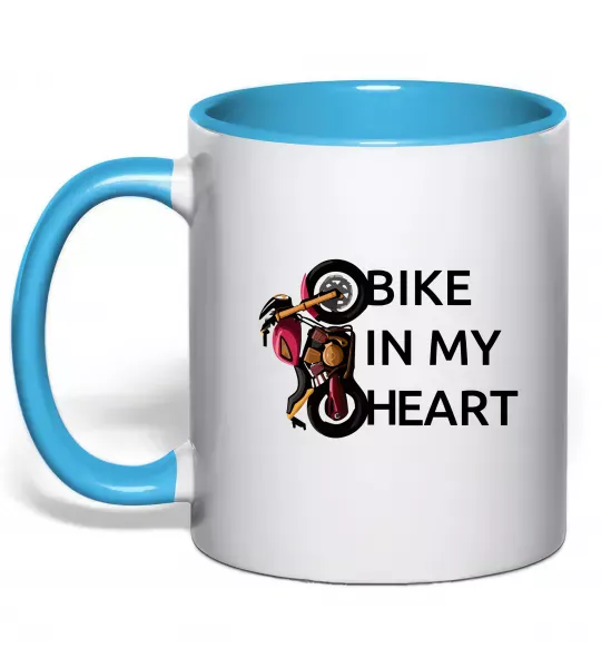 Чашка з кольоровою ручкою Bike in my heart Блакитний фото