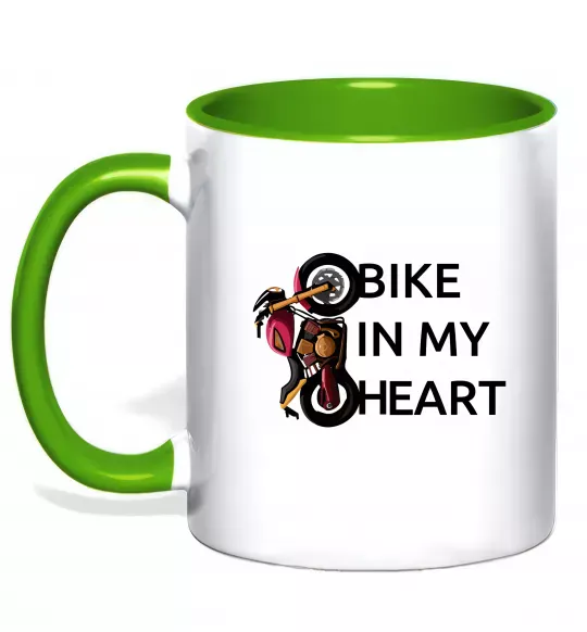 Чашка з кольоровою ручкою Bike in my heart Зелений фото