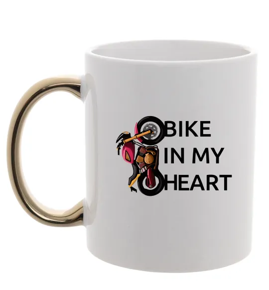 Чашка з кольоровою ручкою Bike in my heart Золото фото