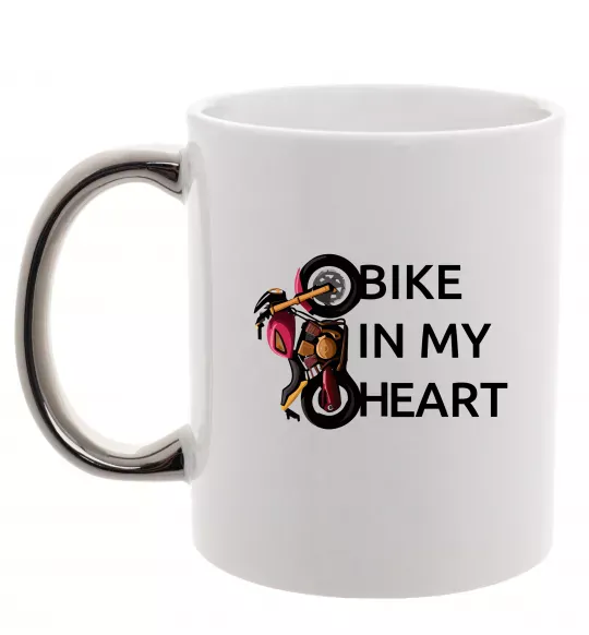 Чашка з кольоровою ручкою Bike in my heart Срібло фото