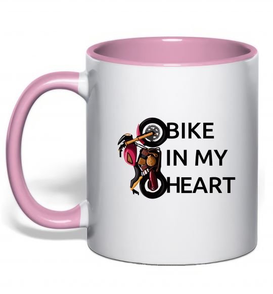 Чашка с цветной ручкой Bike in my heart Нежно розовый фото