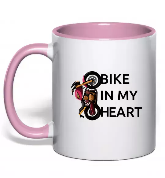 Чашка з кольоровою ручкою Bike in my heart Ніжно рожевий фото