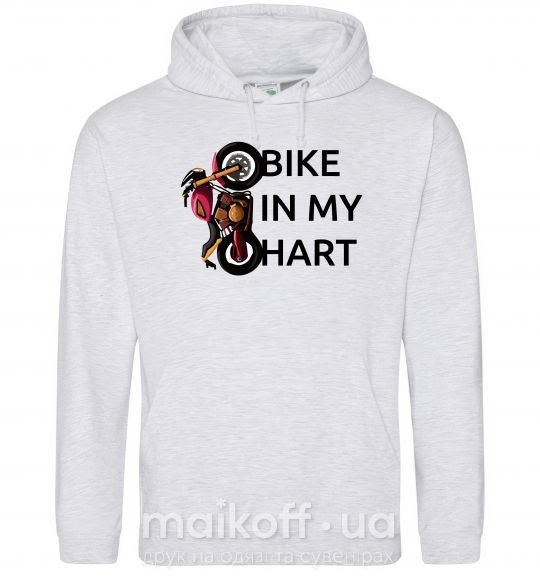 Мужская толстовка (худи) Bike in my heart Серый меланж фото