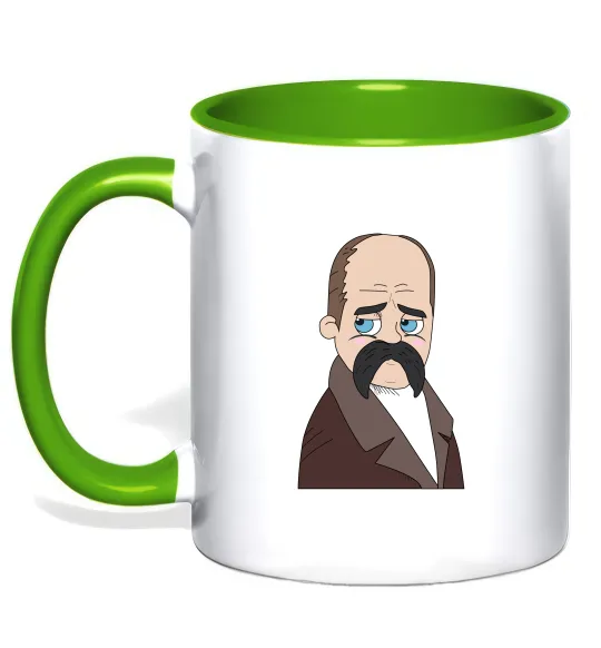 Чашка з кольоровою ручкою Тарас Шевченко Лаймовий фото