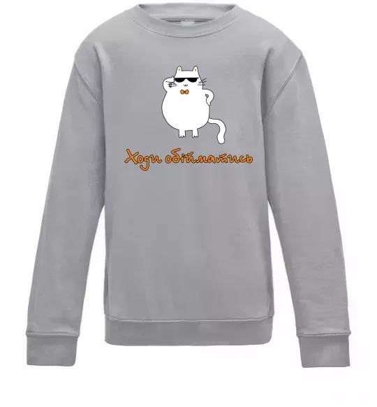 Детский Свитшот Ходи обійматись_Кіт Серый меланж фото