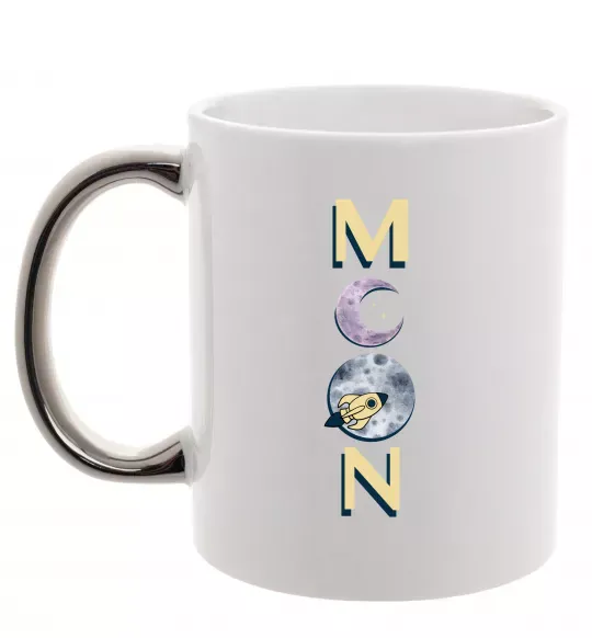 Чашка з кольоровою ручкою MOON Срібло фото