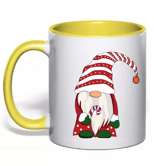 Чашка з кольоровою ручкою Гном(family look) для нього Сонячно жовтий фото