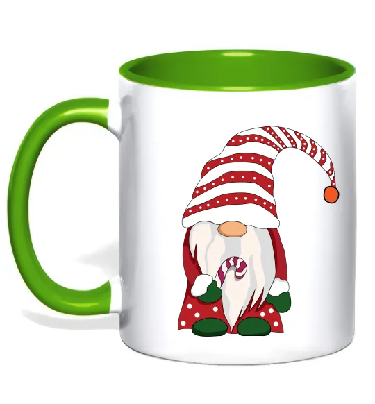 Чашка с цветной ручкой Гном(family look) для нього Лаймовый фото