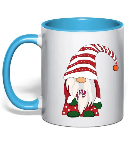 Чашка з кольоровою ручкою Гном(family look) для нього Блакитний фото