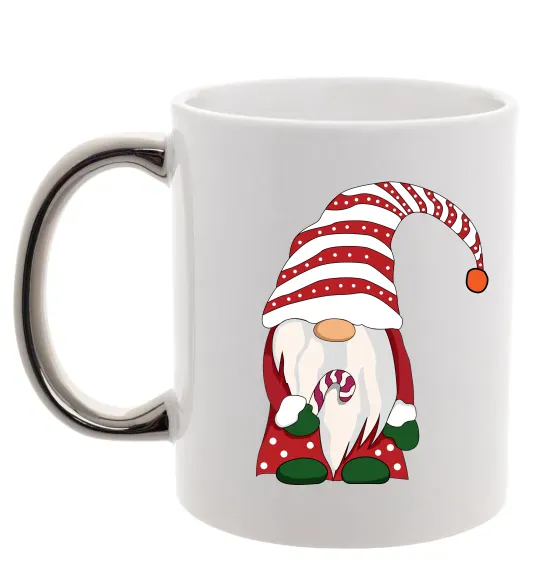 Чашка з кольоровою ручкою Гном(family look) для нього Срібло фото