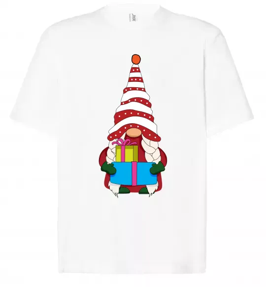 Футболка Оверсайз Гном(family look) для неї Білий фото