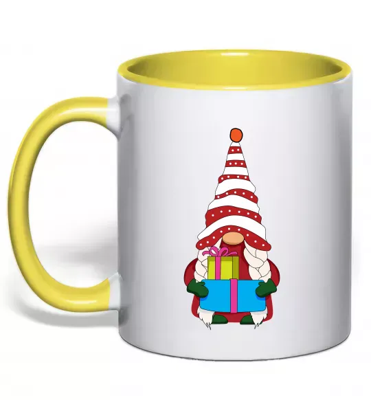 Чашка з кольоровою ручкою Гном(family look) для неї Сонячно жовтий фото