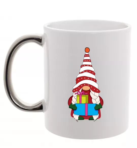 Чашка з кольоровою ручкою Гном(family look) для неї Срібло фото