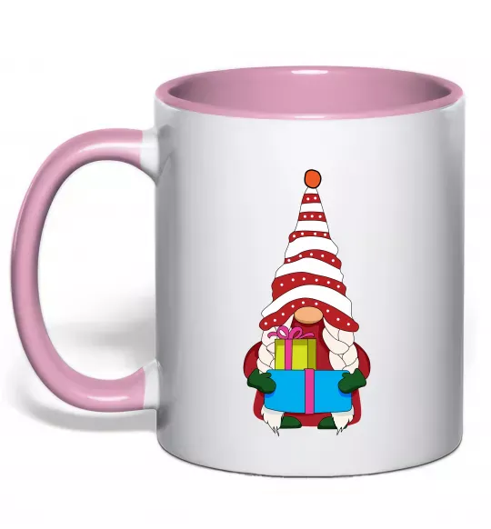 Чашка з кольоровою ручкою Гном(family look) для неї Ніжно рожевий фото