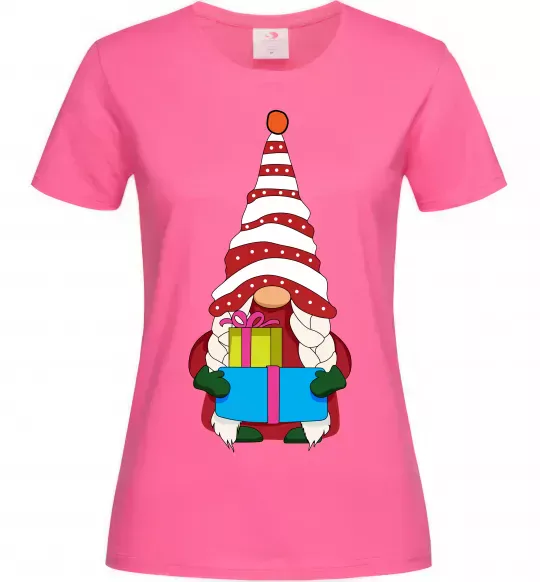 Женская футболка Гном(family look) для неї Ярко-розовый фото