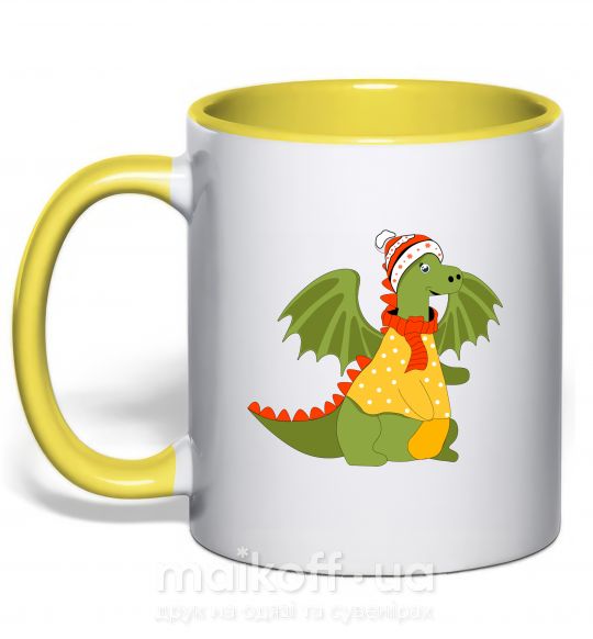Чашка с цветной ручкой Дракон(family look) для неї Солнечно желтый фото