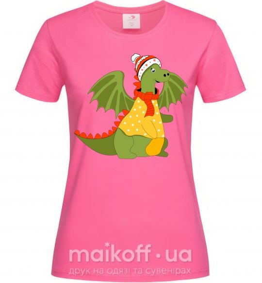 Женская футболка Дракон(family look) для неї Ярко-розовый фото