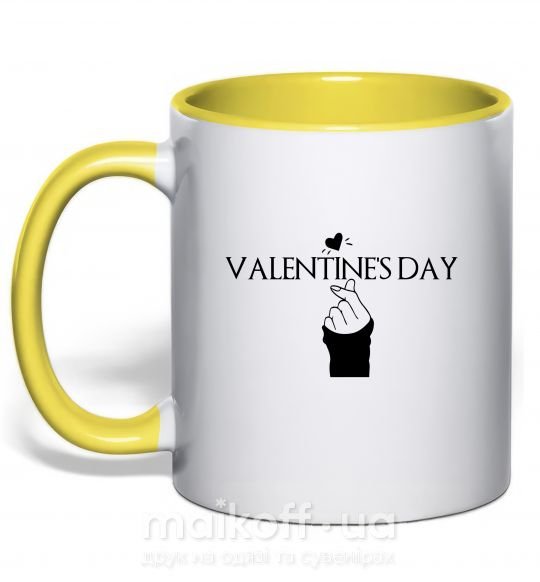 Чашка з кольоровою ручкою VALENTINE'S DAY Сонячно жовтий фото
